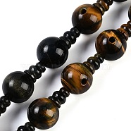 Natural Yellow Tiger Eye & Dyed Blue Tiger Eye(Dyed & Heated) 3-Hole Guru Beads Strands, for Buddhist Jewelry Making, T-Drilled Beads, Gourd, 26x16mm, Hole: 2mm and 3mm(G-H064-E05-03A)