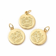 Rack Plating Eco-Friendly Brass Pendants, with Jump Ring, Long-Lasting Plated, Lead Free & Cadmium Free, Flat Round with Tiger Head Charm, Real 18K Gold Plated, 15x13x1.5mm, Hole: 4mm(KK-K165-13)