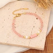 Synthetic Cherry Quartz Glass Rectangle Beaded Bracelet for Woman, 7-1/8 inch(18cm)(PW-WG21593-06)