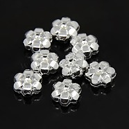 Plating Plastic Acrylic Flower Spacer Beads, Silver Plated, 11x10x4.5mm, Hole: 1.5mm, about 166pcs/50g(X-PACR-L004-05S)