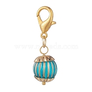 Metal Enlaced Acrylic Round Pendant Decoration, with Zinc Alloy Lobster Claw Clasps, Dark Cyan, 38mm(HJEW-JM01015)