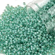 TOHO Round Seed Beads, Japanese Seed Beads, (PF2119) PermaFinish Dark Mint Opal Silver Lined, 11/0, 2.2mm, Hole: 0.8mm, about 50000pcs/pound(SEED-TR11-PF2119)