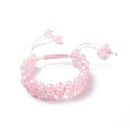 Bling Round Glass Braided Bead Bracelet, Double Layer Adjustable Bracelet for Women, Pink, Inner Diameter: 2~3-3/4 inch(5.1~9.6cm)(BJEW-JB08794-01)