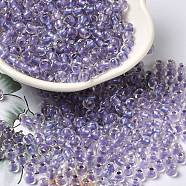 6/0 Transparent Colours Glass Seed Beads, Rondelle, Medium Purple, 4x3mm, Hole: 1.4mm, about 7500pcs/pound(SEED-P006-01A-14)