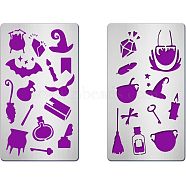 Fingerinspire 2Pcs 2 Style 304 Stainless Steel Cutting Dies Stencils, for DIY Scrapbooking/Photo Album, Decorative Embossing, Matte Platinum Color, Halloween Themed Pattern, 17.7x10.1cm, 1pc/style(DIY-FG0001-95)