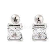 Square 316 Surgical Stainless Steel Pave Cubic Zirconia Ear False Plugs for Women Men, Stainless Steel Color, Clear, 6x6mm(EJEW-Z050-34B-01P)