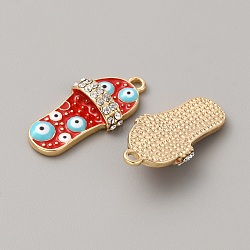 Zinc Alloy Enamel Pendant, with Rhinestone, Slipper Charms, Red, 24x12x5mm, Hole: 1.8mm(FIND-WH0156-35KCG-B)