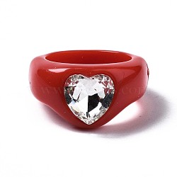 Opaque Acrylic Finger Rings, Heart, Red, US Size 7 1/4(17.5mm)(RJEW-Q162-001D)