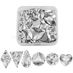 30Pcs 6 Style 304 Stainless Steel Pendant, Textured Charms, Nuggets & Heart & Flat Round & Triangle & Rhombus, Stainless Steel Color, 21.5~32.5x17~24x0.5~1mm, Hole: 1.2~1.6mm, 5pcs/style(STAS-SZ0002-70P)