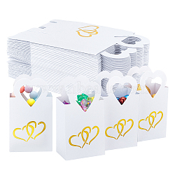 Gold Stamping Heart Packaging Handbag Holder, Candy Storage Paper Gift Box for Wedding Party Gift Wrapping Bags, White, 6x4x10.5cm(KBAG-WH0045-05C)