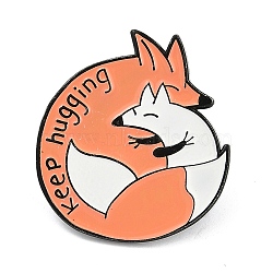 Fox with Word Keep Hugging Enamel Pins, Black Alloy Badge for Backpack Clothes, Sandy Brown, 30x27mm(JEWB-F036-05)