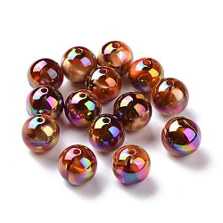 UV Plating Rainbow Iridescent Acrylic Beads, with Gold Foil, Round, Sienna, 17mm, Hole: 2.5mm(PACR-H003-14)