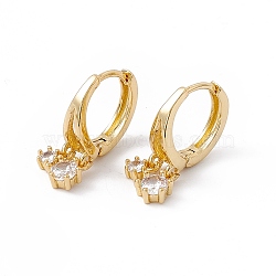 Cubic Zirconia Flat Round Dangle Hoop Earrings, Real 18K Gold Plated Brass Jewelry for Women, Cadmium Free & Nickel Free & Lead Free, Clear, 20mm, Pin: 0.9mm(EJEW-B014-08G)