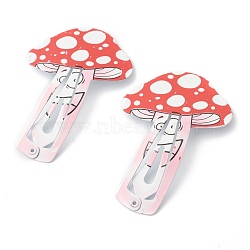 Baking Painted Stainless Iron Snap Hair Clips, for Children's Day, Mushroom, Red, 58x39.5x1.8mm(PHAR-B0002-09)