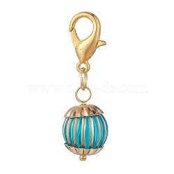 Metal Enlaced Acrylic Round Pendant Decoration, with Zinc Alloy Lobster Claw Clasps, Dark Cyan, 38mm(HJEW-JM01015)