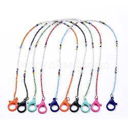 Personalized Beaded Necklaces, with Evil Eye Lampwork Round Beads, Glass Seed Beads and Plastic Lobster Claw Clasps, Mixed Color, 24.21 inch(61.5cm)(NJEW-JN02853)