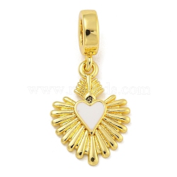 Rack Plating Brass Enamel European Dangle Charms, Heart Large Hole Pendants, Real 18K Gold Plated, Long-Lasting Plated, Cadmium Free & Lead Free, White, 29mm, Hole: 5mm(KK-I718-25G-02)