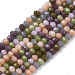 Opaque Glass Beads Strands, Faceted, Rondelle, Olive, 3x2mm, Hole: 0.7mm, about 183~186pcs/Strand, 16.73 inch~16.93 inch(42.5~43cm)(X-GLAA-N041-005B-02)