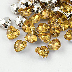 1-Hole Taiwan Acrylic Rhinestone Heart Buttons, Faceted & Silver Plated Pointed Back, Pale Goldenrod, 30x30x12mm, Hole: 2mm(BUTT-F017-30mm-30)