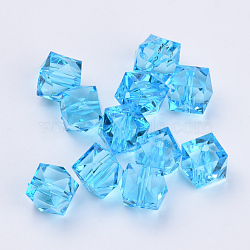 Transparent Acrylic Beads, Faceted, Cube, Deep Sky Blue, 8x8x7.5mm, Hole: 1.4mm(X-TACR-Q259-8mm-V40)