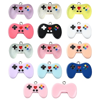 13Pcs 13 Styles Resin Pendants, with Platinum Plated Loops, Game Controller Charms, Mixed Color, 20x27.5~28x5.5mm, Hole: 1.8mm, 1pc/style