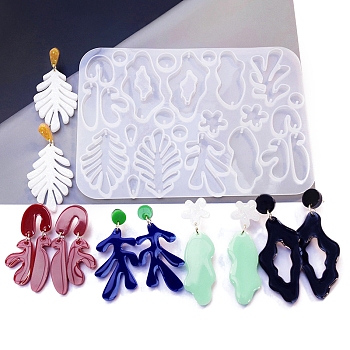 Pendant DIY Silicone Molds, Resin Casting Molds, for UV Resin, Epoxy Resin Jewelry Making, Leaf/Flat Round/Flower, 112x154x5mm, Inner Diameter: 11~55mm