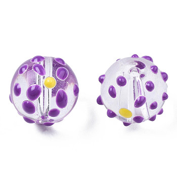 Transparent Glass Enamel Beads, Round with Dot, Dark Orchid, 12~13x12~13x11mm, Hole: 1.6mm