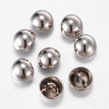 Alloy Shank Buttons, 1-Hole, Dome/Half Round, Platinum, 11.5x10mm, Hole: 1.5mm