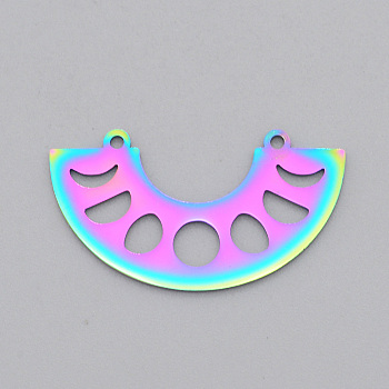 Ion Plating(IP) 201 Stainless Steel Pendant Links, Laser Cut, Half Donut, Rainbow Color, 18x32x1mm, Hole: 1.5mm