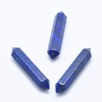 Natural Lapis Lazuli No Hole Beads, Healing Stones, Reiki Energy Balancing Meditation Therapy Wand, Faceted, Double Terminated Point, 51~55x10.5~11x9.5~10mm