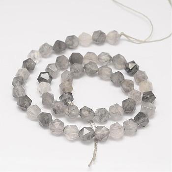 Natural Cloudy Quartz Beads Strands, Star Cut Round Beads, Faceted, 8x7mm, Hole: 1mm, about 49pcs/strand, 15.7 inch