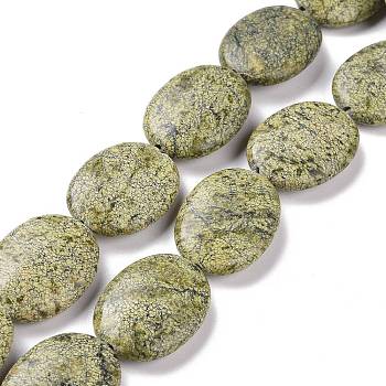 Natural Serpentine/Green Lace Stone Beads Strands, Oval, 30x22x8mm, Hole: 1.2~1.5mm, about 13pcs/strand, 15.35''(39cm)