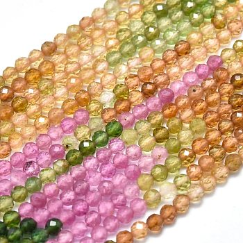 Natural Tourmaline Beads Strands, Faceted, Round, Mixed Color, 2.5mm, Hole: 0.5mm, about 158pcs/strand, 15.55 inch(39.5cm)