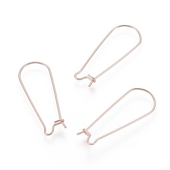 304 Stainless Steel Hoop Earring Findings, Kidney Ear Wire, Rose Gold, 33x12x0.7mm, 21 Gauge