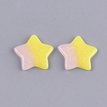 Resin Cabochons, with Glitter Powder, Star, Yellow, 18x19x2.5mm