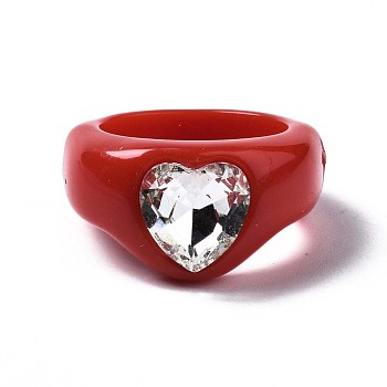 Opaque Acrylic Finger Rings, Heart, Red, US Size 7 1/4(17.5mm)