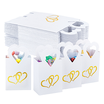 Gold Stamping Heart Packaging Handbag Holder, Candy Storage Paper Gift Box for Wedding Party Gift Wrapping Bags, White, 6x4x10.5cm