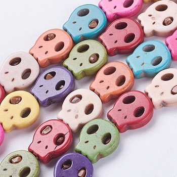 Synthetic Turquoise Beads Strands, Skull, Dyed, 15x13x4mm, Hole: 1mm, about 25pcs/strand, (37.5cm)