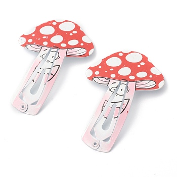 Baking Painted Iron Snap Hair Clips, for Children's Day, Mushroom, Red, 58x39.5x1.8mm
