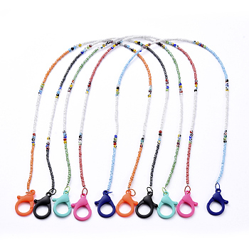 Personalized Beaded Necklaces, with Evil Eye Lampwork Round Beads, Glass Seed Beads and Plastic Lobster Claw Clasps, Mixed Color, 24.21 inch(61.5cm)