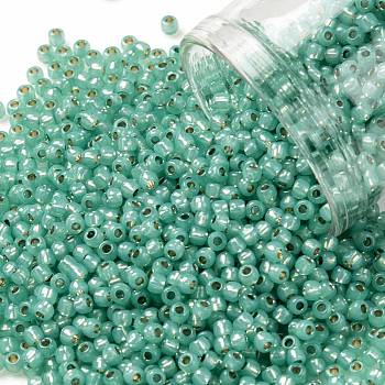 TOHO Round Seed Beads, Japanese Seed Beads, (PF2119) PermaFinish Dark Mint Opal Silver Lined, 11/0, 2.2mm, Hole: 0.8mm, about 50000pcs/pound