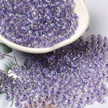 6/0 Transparent Colours Glass Seed Beads, Rondelle, Medium Purple, 4x3mm, Hole: 1.4mm, about 7500pcs/pound