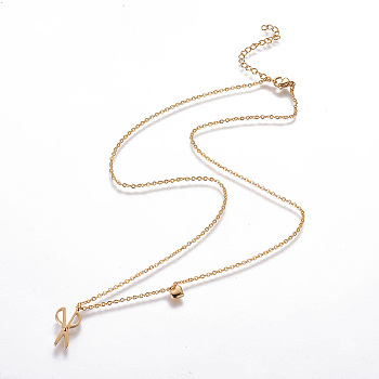 304 Stainless Steel Pendant Necklaces, with Lobster Claw Clasps and Cable Chains, Scissor and Heart, Golden, 18.3 inch(46.5cm), Scissor: 19x10x2mm, Heart: 6.5x5.5x2mm