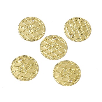Rack Plating Brass Charms, Long-Lasting Plated, Cadmium Free & Nickel Free & Lead Free, Flat Round with Rhombus Pattern, Real 18K Gold Plated, 12.5x0.7mm, Hole: 1.2mm