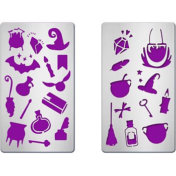 Fingerinspire 2Pcs 2 Style 304 Stainless Steel Cutting Dies Stencils, for DIY Scrapbooking/Photo Album, Decorative Embossing, Matte Platinum Color, Halloween Themed Pattern, 17.7x10.1cm, 1pc/style