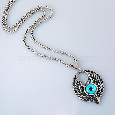 Wing with Evil Eye Pendant Necklace Lucky Spiritual Protection Necklaces Hip-hop Punk Style Charm Titanium Steel Jewelry for Men and Women(JN1116A)-4