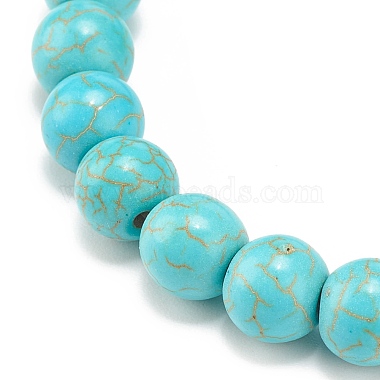 Synthetic Turquoise(Dyed) Beaded Stretch Bracelet with Skull Charm(BJEW-JB08286-02)-5