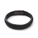 Black Leather Braided Cord Bracelet with 304 Stainless Steel Magnetic Clasps(BJEW-P275-19)-2