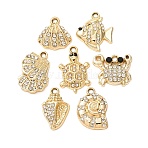 Alloy Rhinstone Pendants, Ocean Nautical Charms, Golden, Mixed Shapes, 14~21x11~16x3~4mm, Hole: 1.8mm(AL-CBA7F7E-03G)
