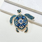 Tortoise Alloy Rhinestone Brooches for Backpack Clothes, Denim Blue, 52x48mm(PW-WG63776-01-1)
